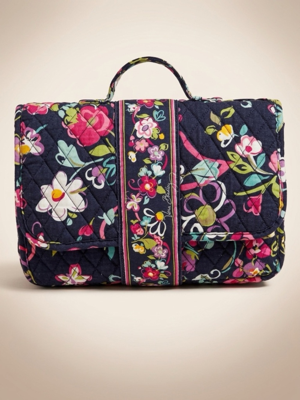 Vera Bradley Quilted Floral Travel Organizer Bag - Navy Pink